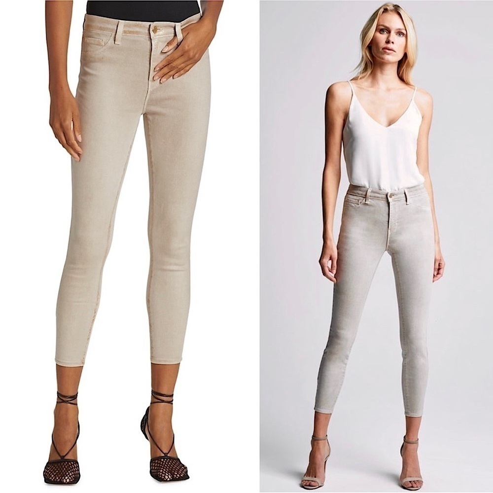 NEW L'AGENCE Margot Skinny Jeans Ankle Crop‎ High Waist Glitter Coated Denim 28
